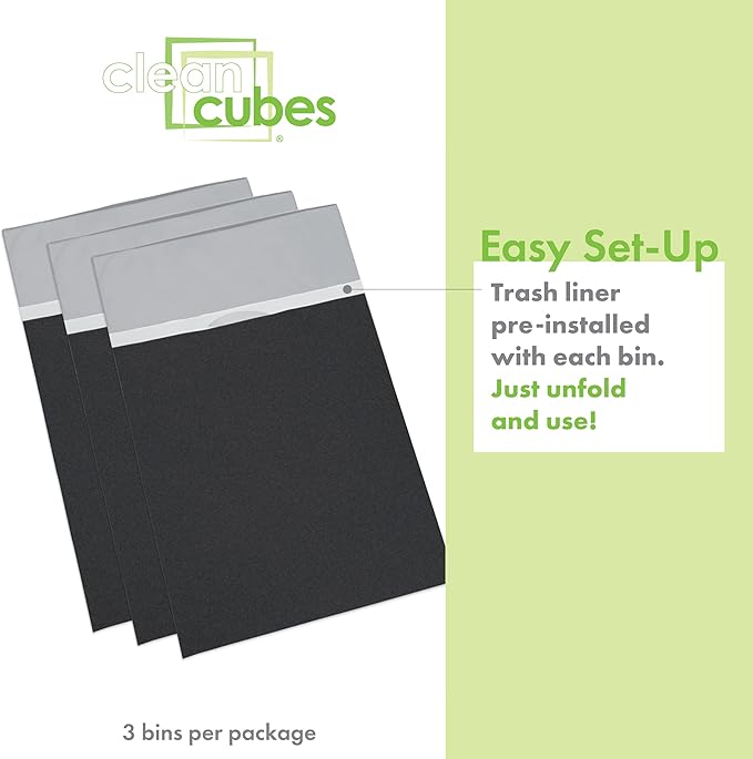 30 Gallon Disposable Pop-Up Trash Cans (3-Pack) with Fitted Bags – Foldable Garbage & Recycling Bins for Parties, Events & Kitchen (Black, 30" H x 14" W x 17" D)