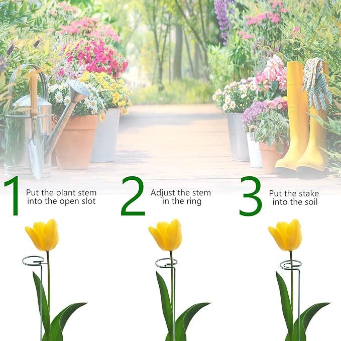 20 Pack 16 Inch Plant Support Stakes, Metal Single stemmed Flower Support