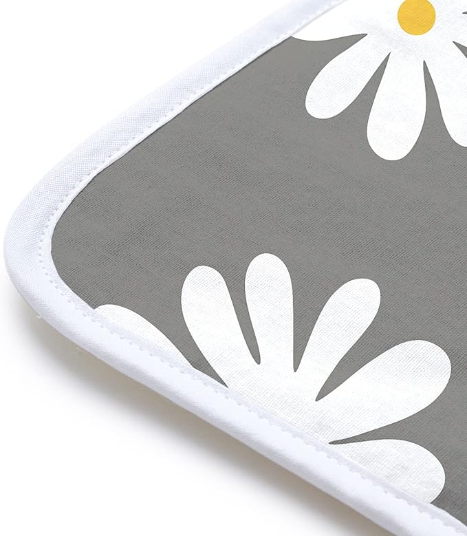 Encasa Homes Ironing Mat/Pad (Small 28"x20") with 3mm Padding & Silicone Iron Rest for Steam Pressing on Tabletop or Bed - Heat Resistant, Portable, Quilting & Travel Blanket - Daisy Grey