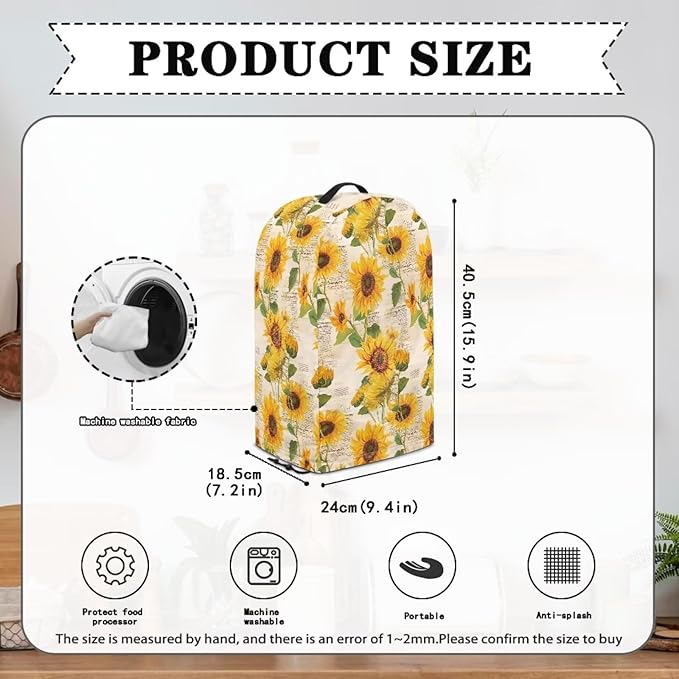Vintage Sunflower Blender Covers for Kitchen Food Processor Cover with Durable Handle, Dust Covers for Kitchen Appliances Stand Mixer or Coffee Maker Appliance Cover