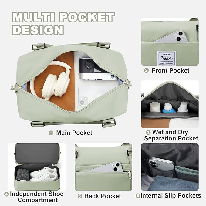 Travel Duffel Bag, Sports Tote Gym Bag, Shoulder Weekender Overnight Bag for Women
