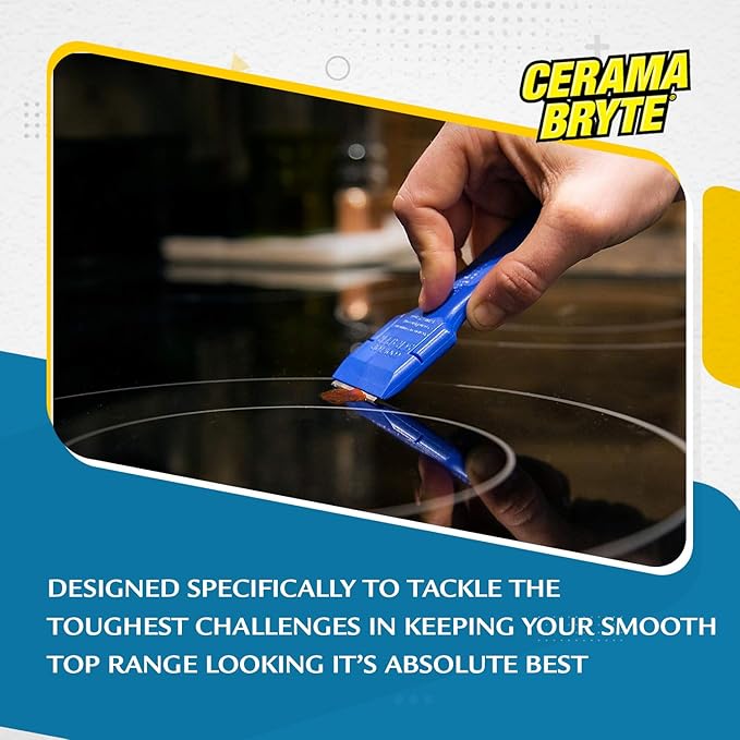 Cerama Bryte Glass Cooktop and Stove Top Cleaner Combo Kit - Includes Cleaning Tool, Razor, Scraper and 3 Pads to Remove Tough Stains - Use on Gas, Electric, Ceramic Surfaces, 10 Ounces, 6 Piece