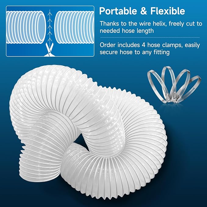 Hon&Guan 2 1/2" x 20' Dust Collection Hose, Flexible Clear Odorless PVC Dust Collector Hose with Carbon Steel Wire, Puncture Resistant Dust Hoses for Woodworking Dust Collecting System