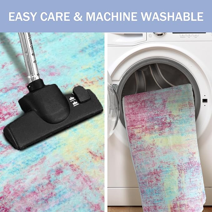 IOHOUZE Abstract Runner Rug 3x12 Ft Washable Runners for Hallways, Non Slip Kitchen Runner Printed Faux Wool Entryway Runner Indoor, Modern Abstract Floor Carpet for Hall Kitchen, Pink Teal