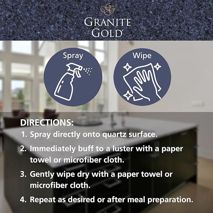 Granite Gold Quartz Clean & Shine Streak-Free Cleaner Deeps Cleans and Polishes All Quartz Surfaces Including Silestone, LG, and More, 64 Fluid Ounces and 2 x 24 Fluid Ounces