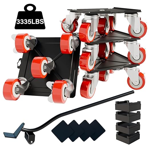 Furniture-Dolly-Furniture-Movers-with-5-Wheels, Furniture Sliders Large Size Carbon Steel Panel Lifter Tool for Moving Heavy Furniture, Furniture Dollies with 2 Brakes, Max Capacity 3335 Ibs