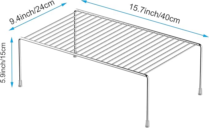 iPEGTOP Large (15.7 x 9.4 Inch) Kitchen Freezer Cabinet Organizer Shelf, Set of 4 Rustproof Metal Wire Shelves Spice Shelf Rack Cupboard Storage for Fridge Pantries Countertops Utensils, Chrome