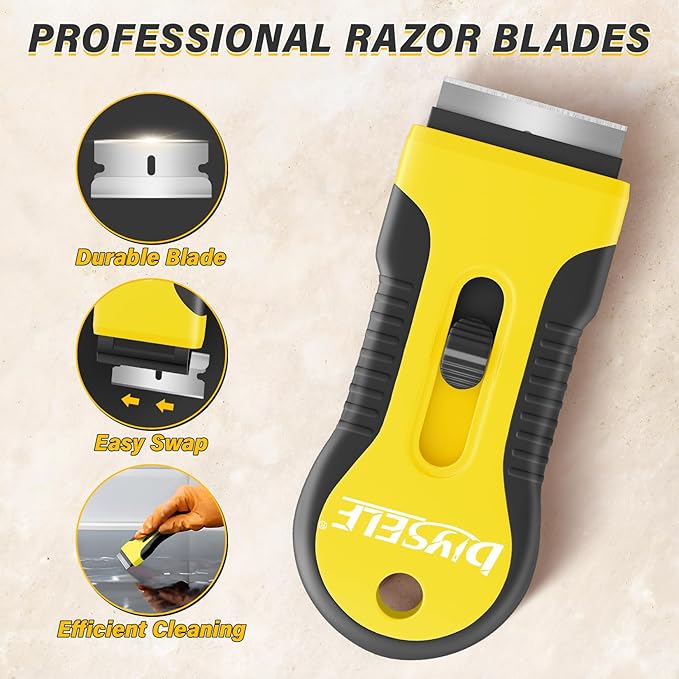 DIYSELF 2 Pack Razor Blade Scraper, Includes 10 PCS Additional Razor Blades, Streamlined Razor Scraper, Razor Blade Scraper Tool for Cooktop, Kitchen, Oven, Compact Glass Scraper for Paint, Sticker