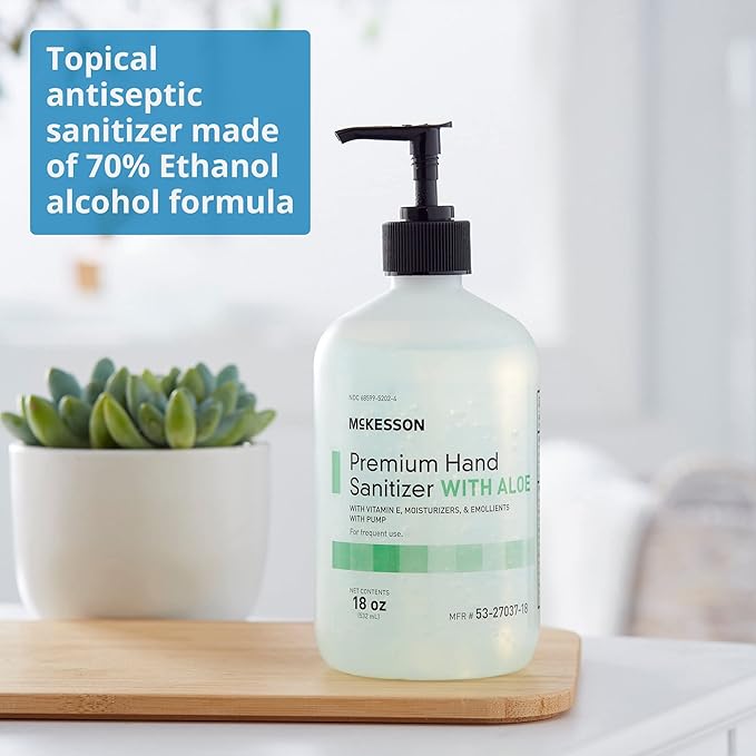 McKesson Hand Sanitizer with Aloe, 18 oz Pump Bottle [Pack of 12] – Bulk, 70% Ethyl Alcohol, Spring Water Scent, No-Rinse Gel with Vitamin E and Moisturizers, Medical-Grade Sanitizer