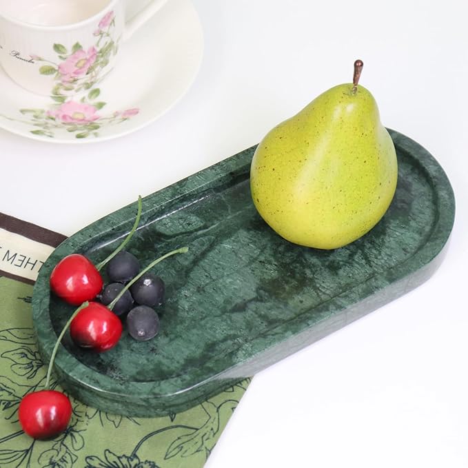 Natural Marble Tray, Oval Vanity Decorative Tray for Bathroom Counter, Countertop Stone Organizer, Catchall Tray for Kitchen, Perfume, Candles, Jewelry Dish Decorative Tray