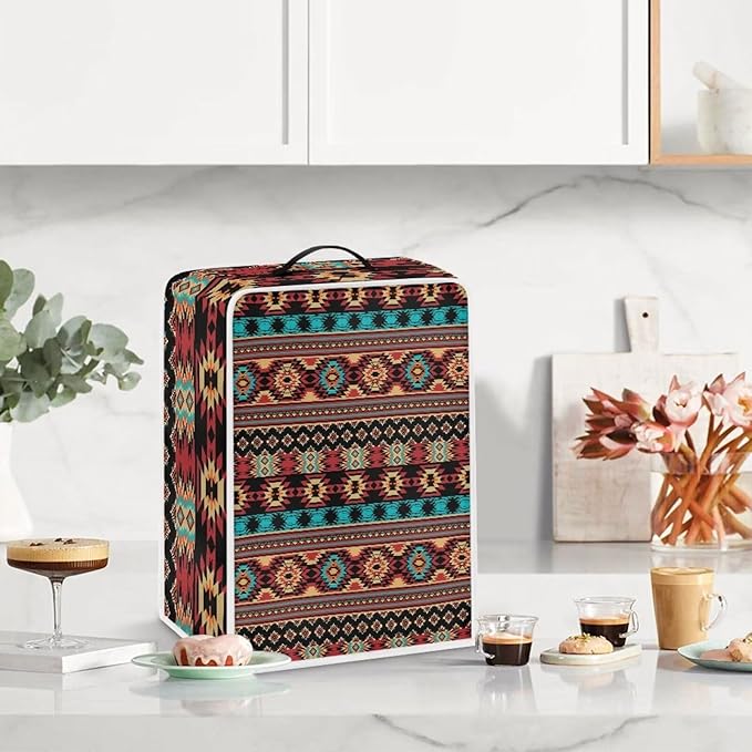 Aztec Style Coffee Maker Cover For Kitchen With Top Handle Waterproof Dust Appliance Cover Suitable For Most Coffee Machine Models Tribe Pattern