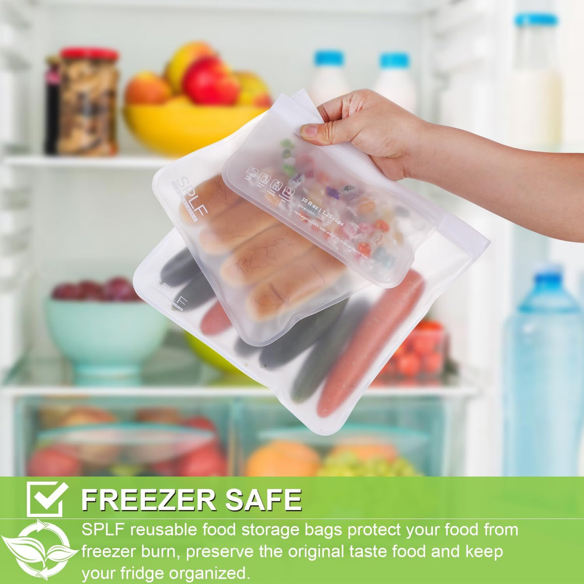 SPLF 12 Pack Dishwasher Safe Reusable Food Storage Bags (5 Sandwich 5 Snack 2 Gallon), BPA Free Freezer Bags Leakproof Silicone and Plastic Free Lunch Bags Fridge Organization