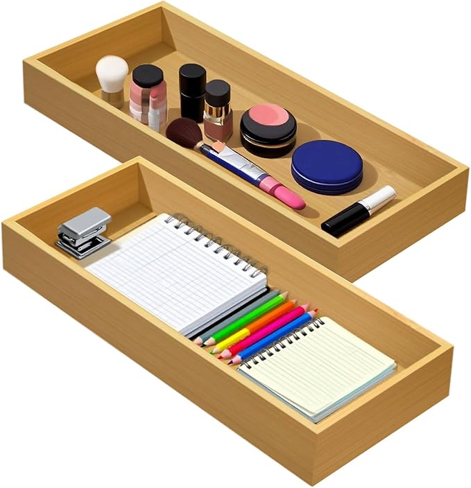Desktop organizer, Bamboo storage tray for small tools, For office cabinets Bathroom 11.8x4.92x1.34 Inches(1 - PCS)