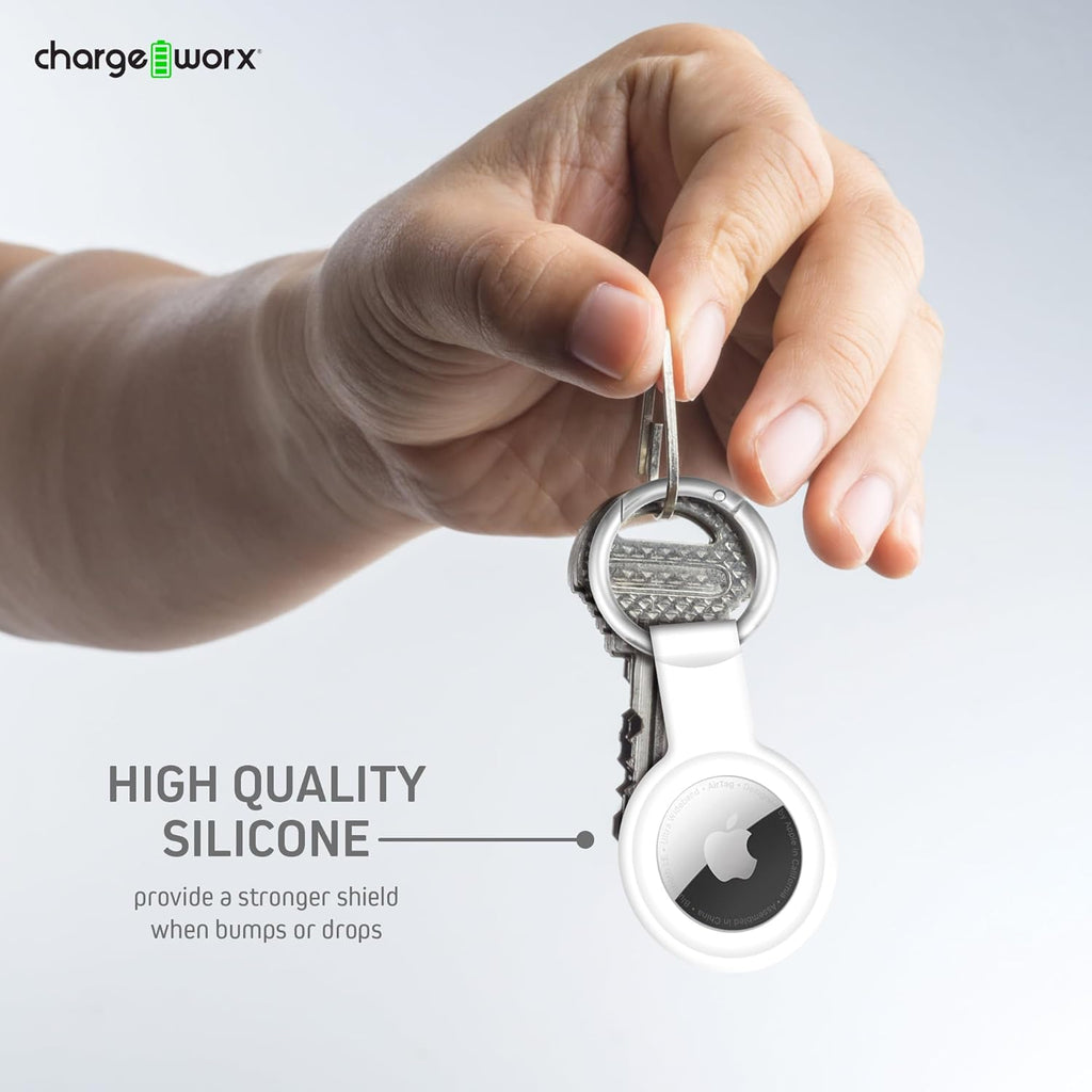 CHARGEWORX Air Tag Holder 4-Pack – Silicone Protective Keychain Holders for Apple Air Tags