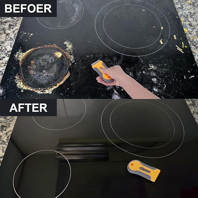 Razor Blade Scraper Tool with 15pcs Extra Blades, Multi-Surface Glass Stove Top Scraper for Paint, Window, Old Label, Decal Sticker, Ceramic Cooktops, Ovens