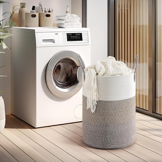 CLHMILY&Z 60L Laundry Basket Round Storage Rope Basket - 15x20.5 Inches - Laundry Hamper in Bedreoom and Mutil Storage Bin for Blankets, Toys, and Nursery Essentials