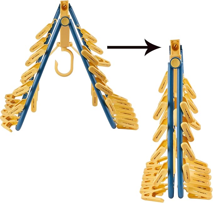 Drip Hanger Foldable Clip Hangers Plastic Wth 32 Drying Clips Wind-Proof Hook Laundry Drying Rack Hanger for Underwear Socks Bras Lingerie