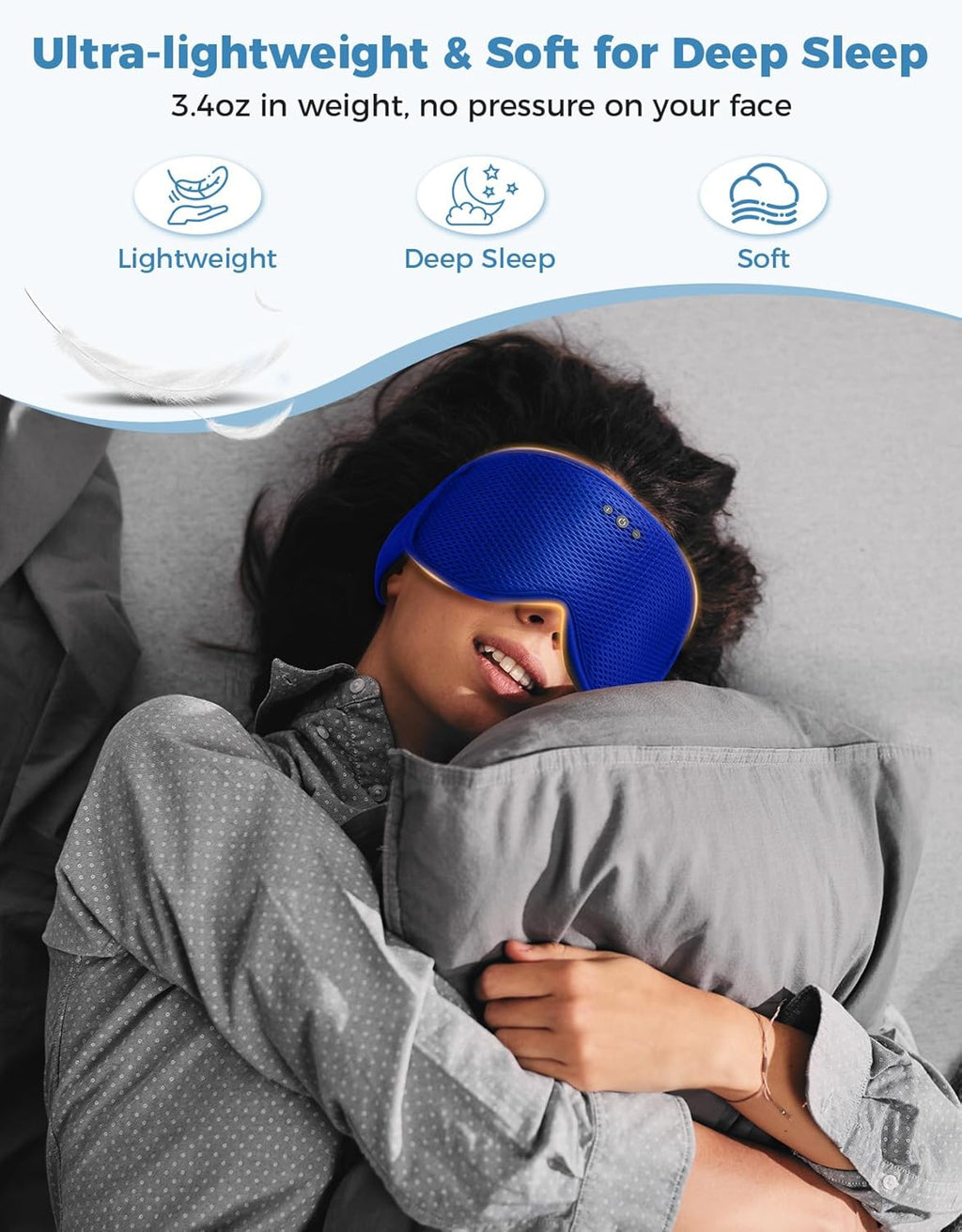 3D Contoured Sleep Mask with Bluetooth Headphones, Eye Masks for Sleep, Sleeping Mask with Ultra-Thin Stereo Speakers for Men, Women, Gifts - Blue