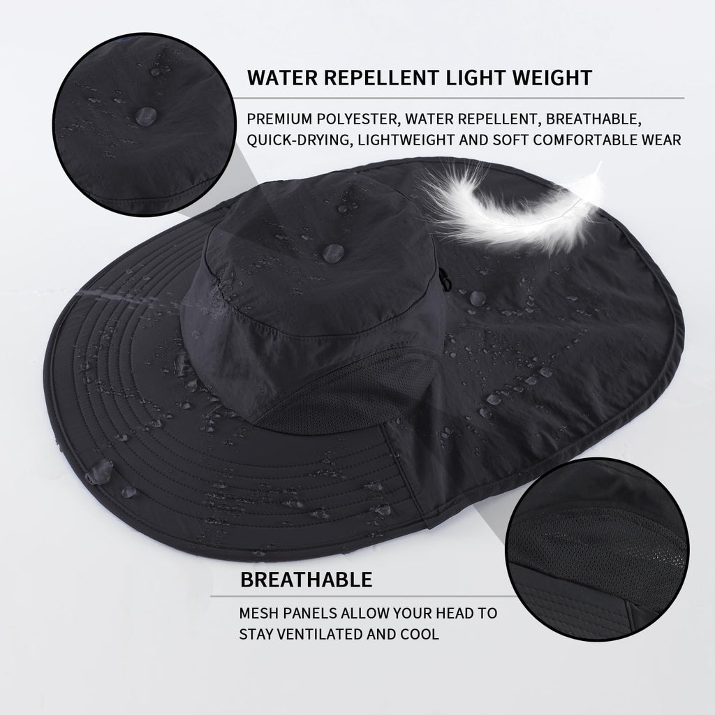 Home Prefer Outdoor UPF50+ Sun Hat Wide Brim Mesh Fishing Hat with Neck Flap