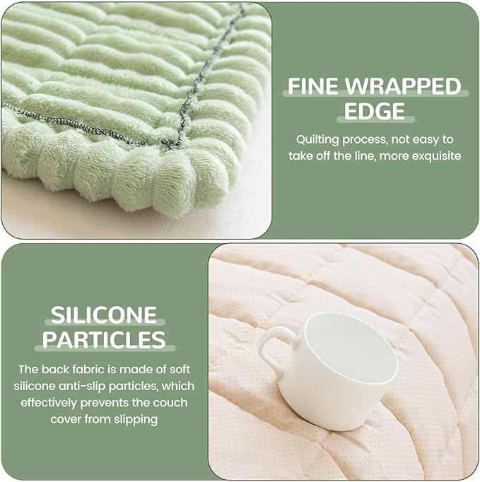 OTOB Couch Covers for 3 Cushion Sofa Pet Friendly, Plush Fuzzy Non Slip Sofa Covers Washable, Soft All Seasons Sofa Slipcovers Furniture Protector Dog Bed Mat (Matcha Green, 27.6" x 82.7")
