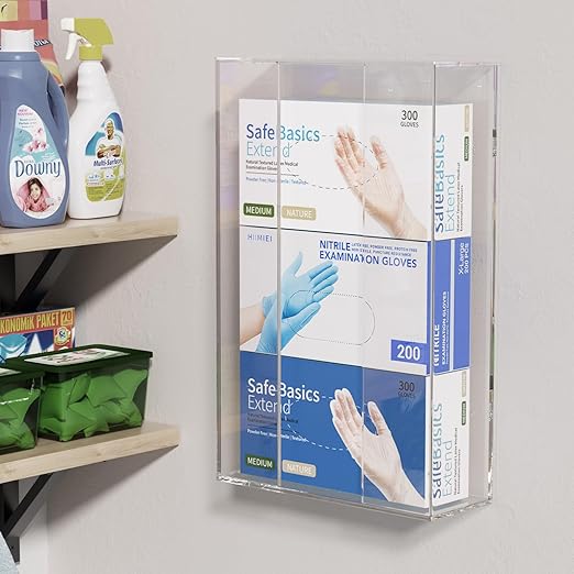 HIIMIEI Acrylic Glove Dispenser Wall Mount, Clear Plastic Glove Rack Floating Triple Gloves Box Holder 16.1'' X 10.2'' X 3.8'', Capacity Of 3 Glove Boxes