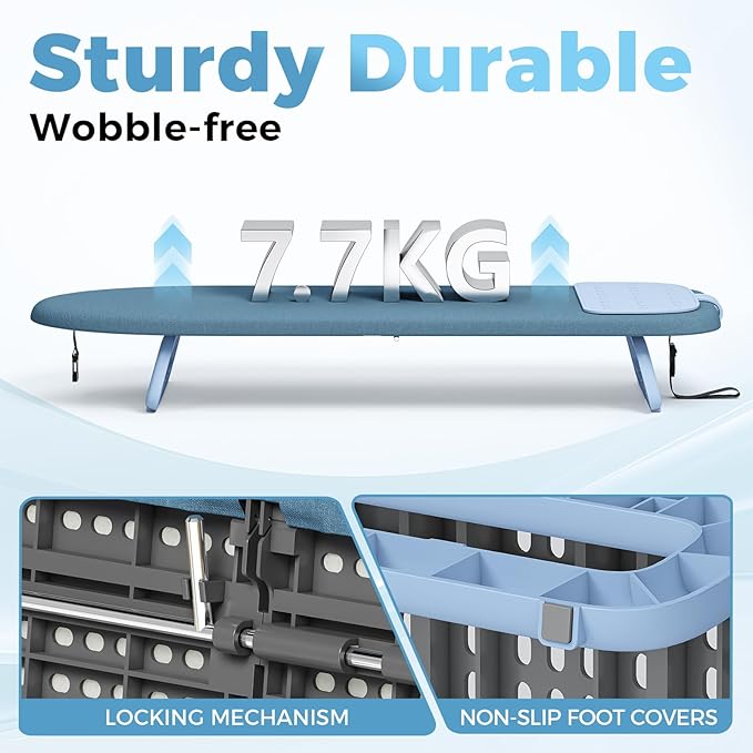 KINGBOARD Tabletop Ironing Board, Small Ironing Board with Iron Mat, Foldable Mini Iron Board, Easy Storage for Travel & Dorm, 12x32 Blue