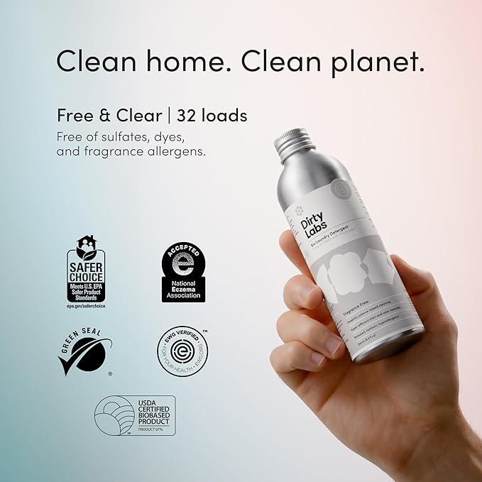 Dirty Labs | Scent Free | Bio-Liquid Laundry Detergent | 32 Loads (8.6 fl oz) | Hyper-Concentrated | High Efficiency & Standard Machine Washing | Nontoxic, Biodegradable | Stain & Odor Removal