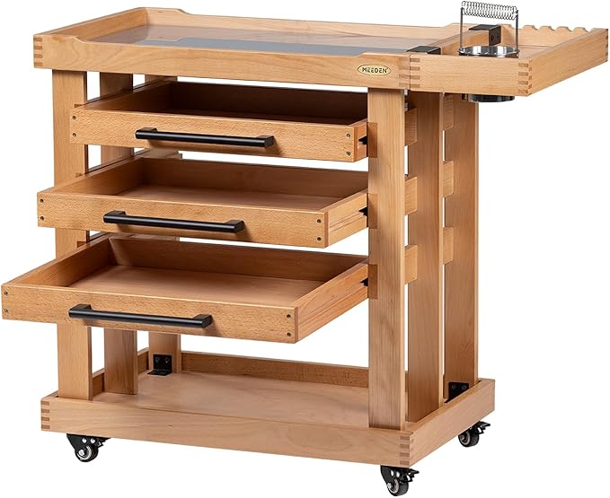 MEEDEN Art Supplies Storage Cart: 5-Tier Solid Beech Wood Utility Rolling Cart with 3 Drawers - Craft Orgnizer on 4 Wheels