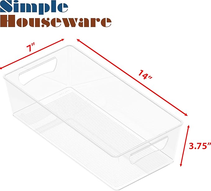 Simple Houseware 4 Pcs Pantry Clear Bin Storage Organizer, 14" x 7" x 3.75"
