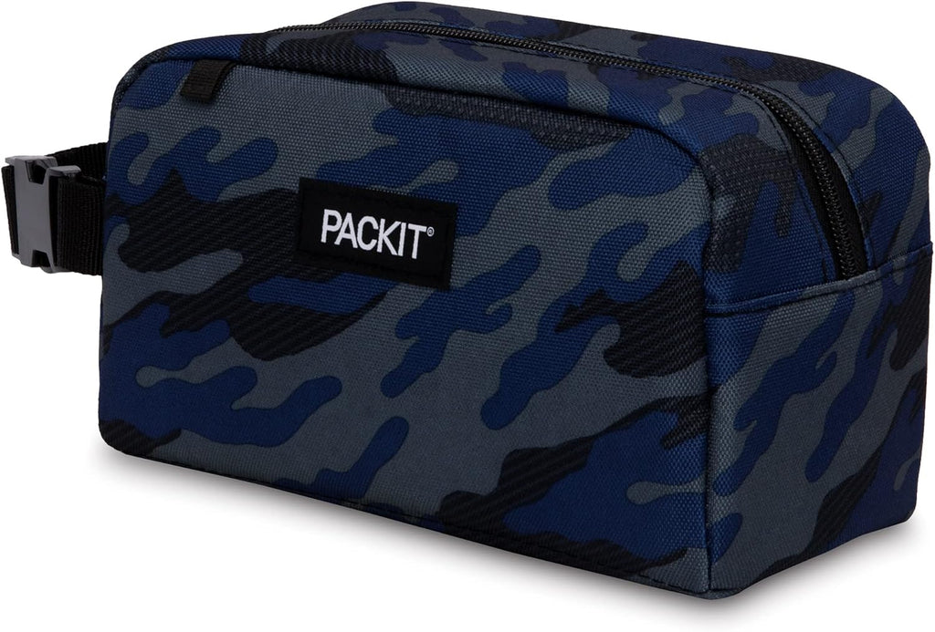 PackIt Freezable Snack Box, Sporty Camo Charcoal Navy, Built with ECOFREEZE Technology, Collapsible, Reusable, Zip Closure with Buckle Handle, Great for All Ages and Fresh Snacks on the go