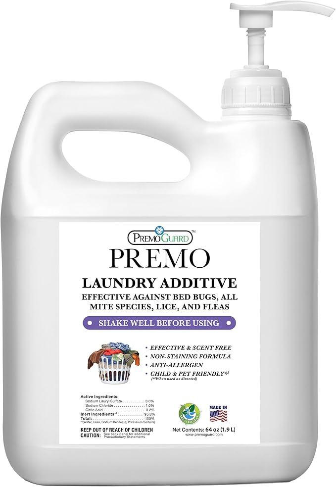 Premo Guard Bed Bug, Mite & Lice Laundry Detergent Additive 64 oz – Child & Pet Friendly – Stain & Odor Free – Best Natural Non-Toxin Treatment