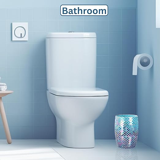 Escenzy Mermaid Bathroom Trash Can Mosaic Glass 5L | Decorative Small Garbage Can | 7" x 10" | Luxury Waste Basket for Restroom, Office, Bedroom & Kitchen | Shiny Glass Mermaid Bathroom Accessories