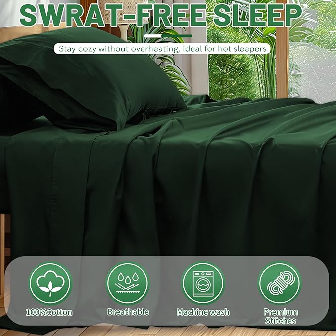 Extra Deep Pocket California King Sheets 18-24 Inch 1000 Thread Count 100% Egyptian Cotton Sateen Weave Soft Breathable 4 Pieces（California King,Forest Green）