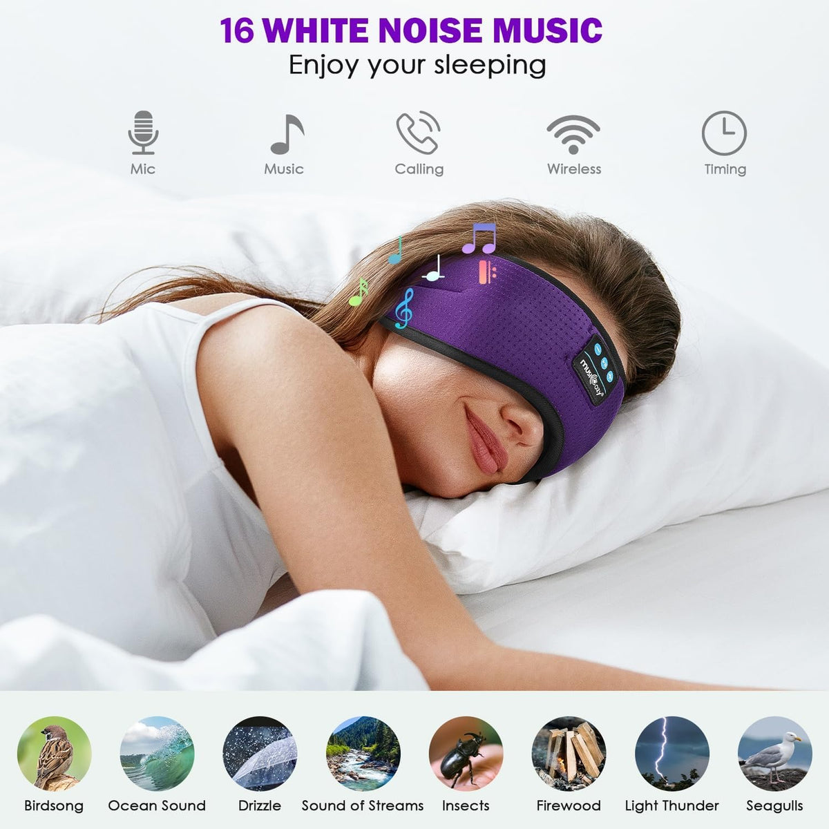MUSICOZY Sleep Headphones Bluetooth, Sleeping Eye Mask Headband Headphones, Wireless Music Earbuds Earphones with HD Speakers for Side Sleepers Men Women Cool Gadgets Unique Gifts