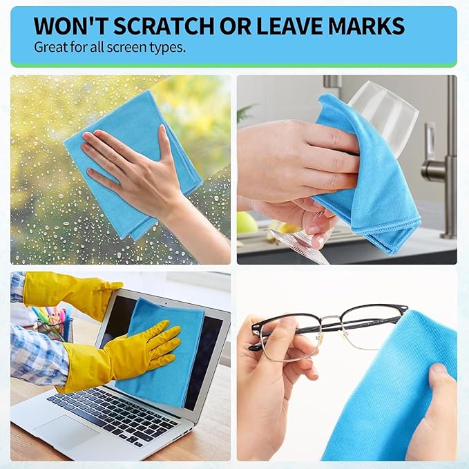 HOMERHYME Microfiber Glass Cleaning Cloth, 6 Pack Window Glass Cleaning Rags, Reusable Lint-Free Streak Free Polishing Cloth Wipes for Stainless Steel, Eyeglasses, Mirrors, Screens & Lenses,16"x14"