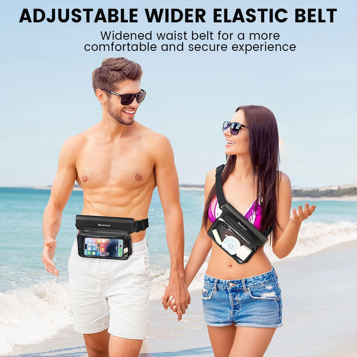Niveaya IP68 Waterproof Fanny Pack - 2 Pack, Floating Dry Bag Pouch, Phone Waterproof Waist Pouch Dry Bag, Beach, Kayaking, Swimming, Boat Essentials, for iPhone 16/15/14/13/12 Pro Max up to 9.5"