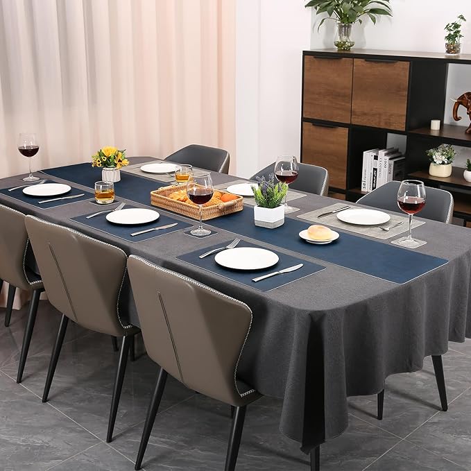 Table Runners 72 Inches Long, Dual-Sided Faux Leather Farmhouse Table Runner Waterproof Heatproof Non-Slip for Living Room Party Home Decor Holiday Decorations(Gray Blue, 12 x 72 Inch)