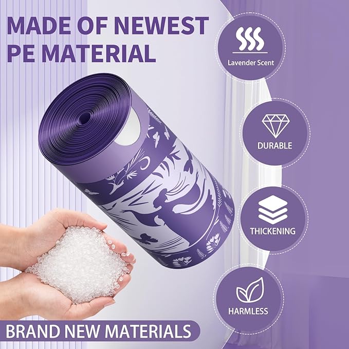 VOK 8 Gallon Trash Bags Drawstring, Medium Trash Bags for Office, Kitchen, Bedroom Trash Cans, Colored Portable Sturdy Garbage Bags 8 Gallon with Lavender Scent, 60 Counts