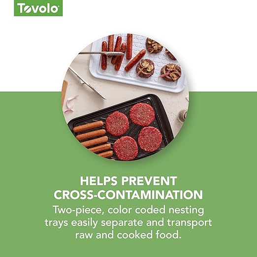Tovolo Prep & Serve BBQ Trays Pack of 2 (Large - Black/White) - Serving Trays for Kitchen, Grill, Meal Prep, Smoker, Griddle, Barbeque, & More/BPA-Free & Dishwasher-Safe
