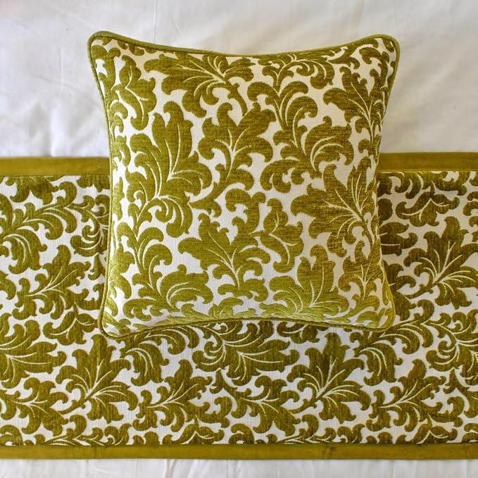 The HomeCentric King/Queen/Twin Chartreuse Designer Full 68"x18" Bed Runner Without Pillow Cover, Velvet, Floral Pattern Bed Scarf on Velvet Fabric - Enchanted Chartreuse