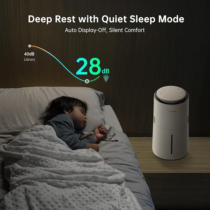 MistFree Smart Humidifier for Bedroom, Evaporative Humidifier No White Dust, Auto Humidity & APP Control, 3L Water Tank Easy to Clean, Sleep Mode, Timing, Humidifiers for Home/Office(White)
