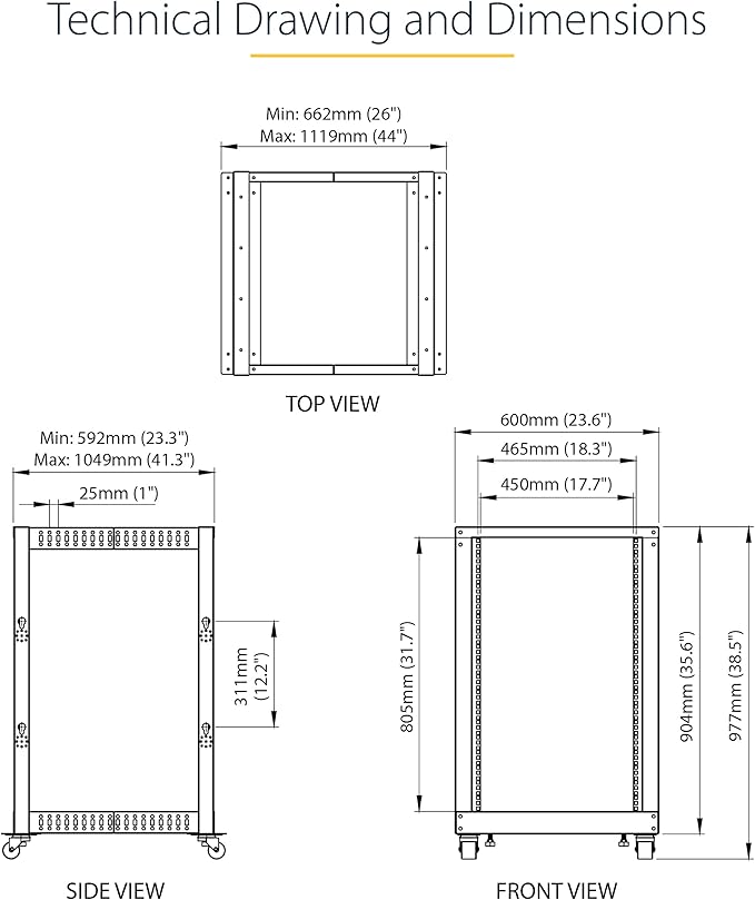 StarTech.com 4-Post 18U Mobile Open Frame Server Rack, 19in Network Rack with Wheels, Rolling Rack for Computer/AV/Data/IT Equipment - Casters, Leveling Feet or Floor Mounting (4POSTRACK18U)