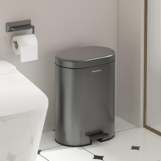 3.2 Gallon Small Bathroom Step Trash Can with Removable Inner Bucket,Round Stainless Steel Garbage Bin with Soft Close Lid for Bedroom(Volcanic Gray)