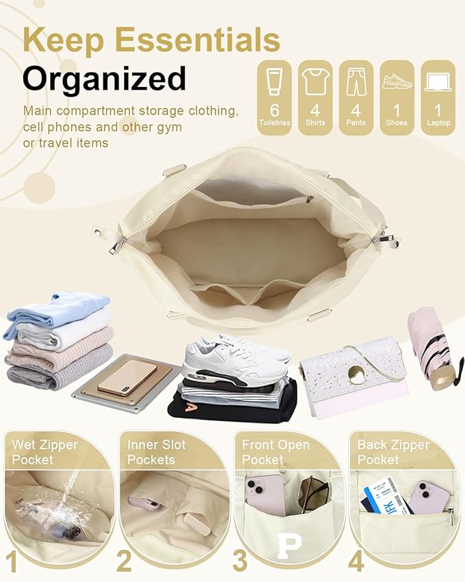 Initial Travel Duffel Bag Sports Gym Bag for Kids Teen Birthday Gifts,Beige Personalized Weekender Bag Carry On Dance Bags for Women Men,Waterproof Monogram Overnight Bag with Trolley Sleeve(Letter P)