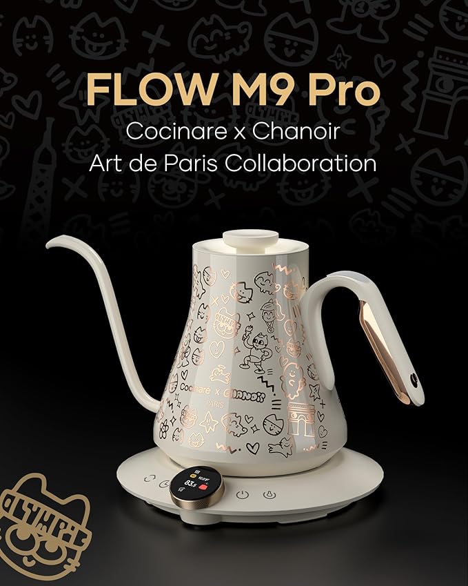 Cocinare x Chanoir FLOW M9 Pro Electric Kettle, Art de Paris Collaboration, Premium Gift Box Packaging with Coffee Mat, ±0.5℉ Temp Control for Coffee & Tea (Chanoir White)