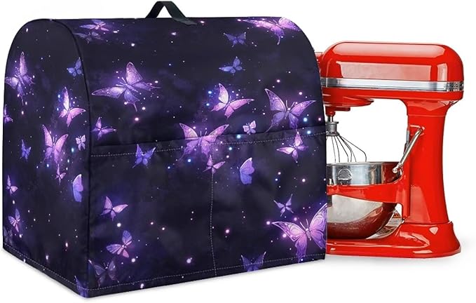 Generic Purple Butterfly Mixer Cover, Kitchen Stand Mixer Cover, Dust Protection, Washable, Waterproof, Drawstring Closure, 17x10.8 inches