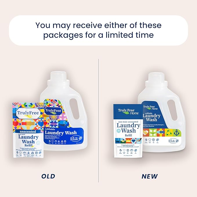 Truly Free Laundry Wash Detergent for Sensitive Skin, Gentle & Safe for Baby Clothes | Plant-Based, Natural Ingredients | Unscented | Include 1 Refillable Bottle (50 Loads)