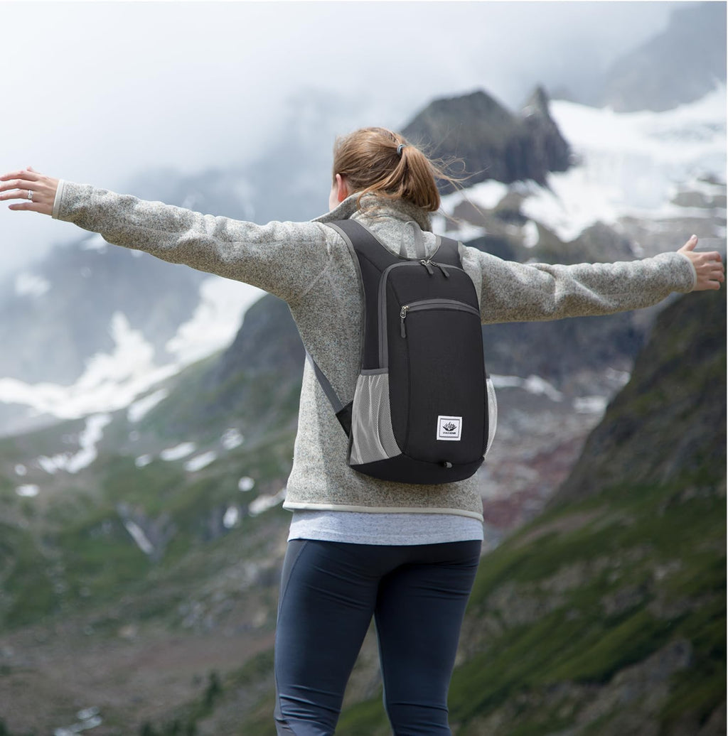 Esup 15L Lightweight Hiking Backpack Foldable Small Travel Backpack Packable Camping Backpack for Women Men (Black)