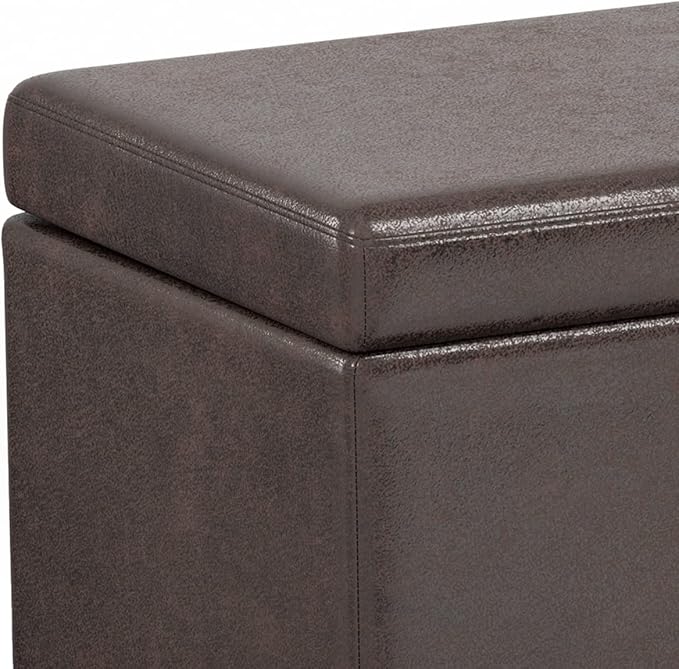 SIMPLIHOME Avalon 54 inch Wide Contemporary Rectangle Extra Large Storage Ottoman Bench in Distressed Brown Vegan Faux Leather, Assembled, for The Living Room, Entryway and Family Room