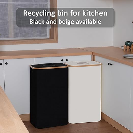 29 Gallons Recycling Bins for Kitchen, Indoor Recycle Bins with Lid, 110L Large Recycle bin with 2 Removeable Reusable Inner Bags, for Bottles Cans Glass Plastice Cartons(Black)